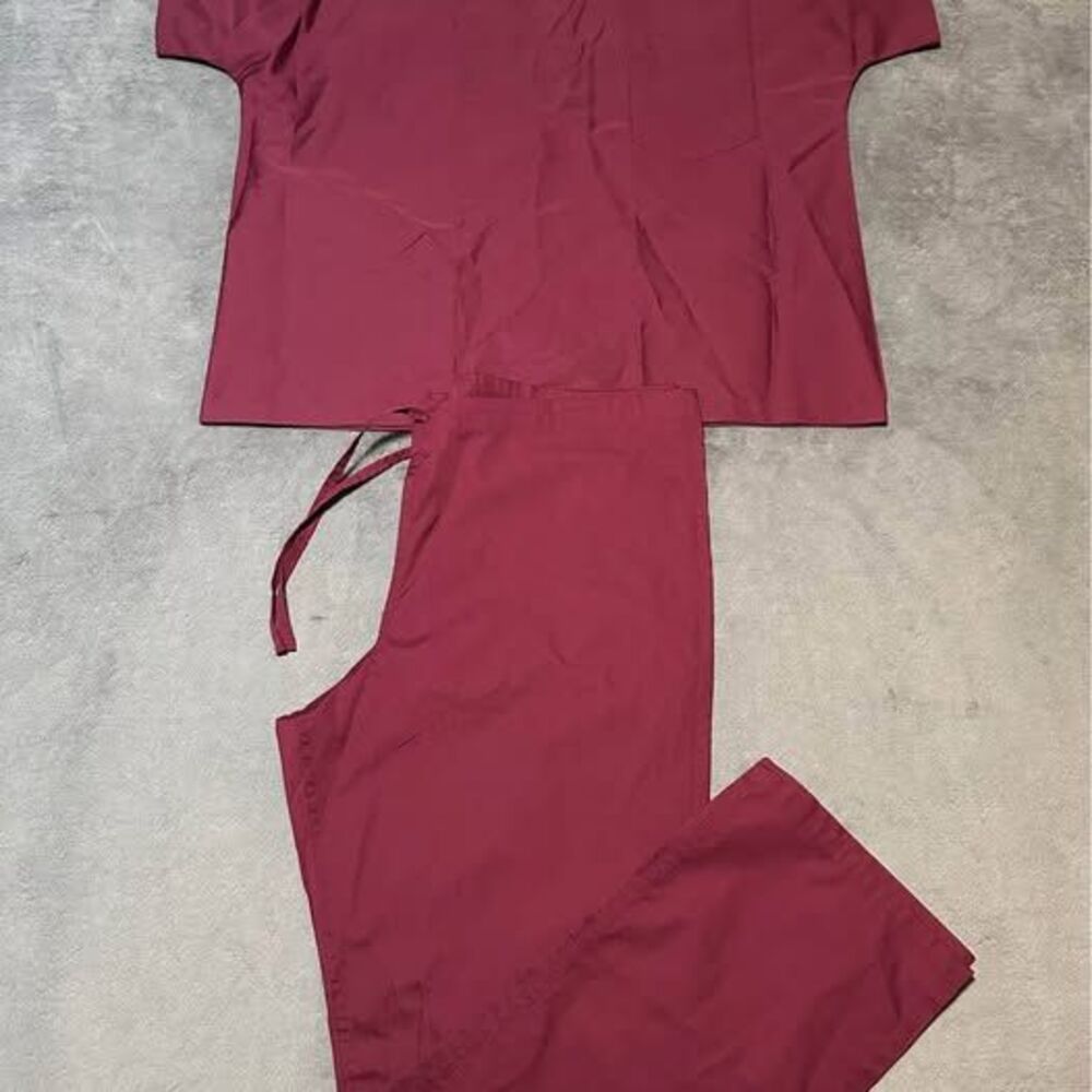NEW Scrub Zone Burgundy Unisex Uniform Scrubs Top & Pants Set